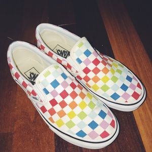 Rainbow Checkerboard slip-on Vans